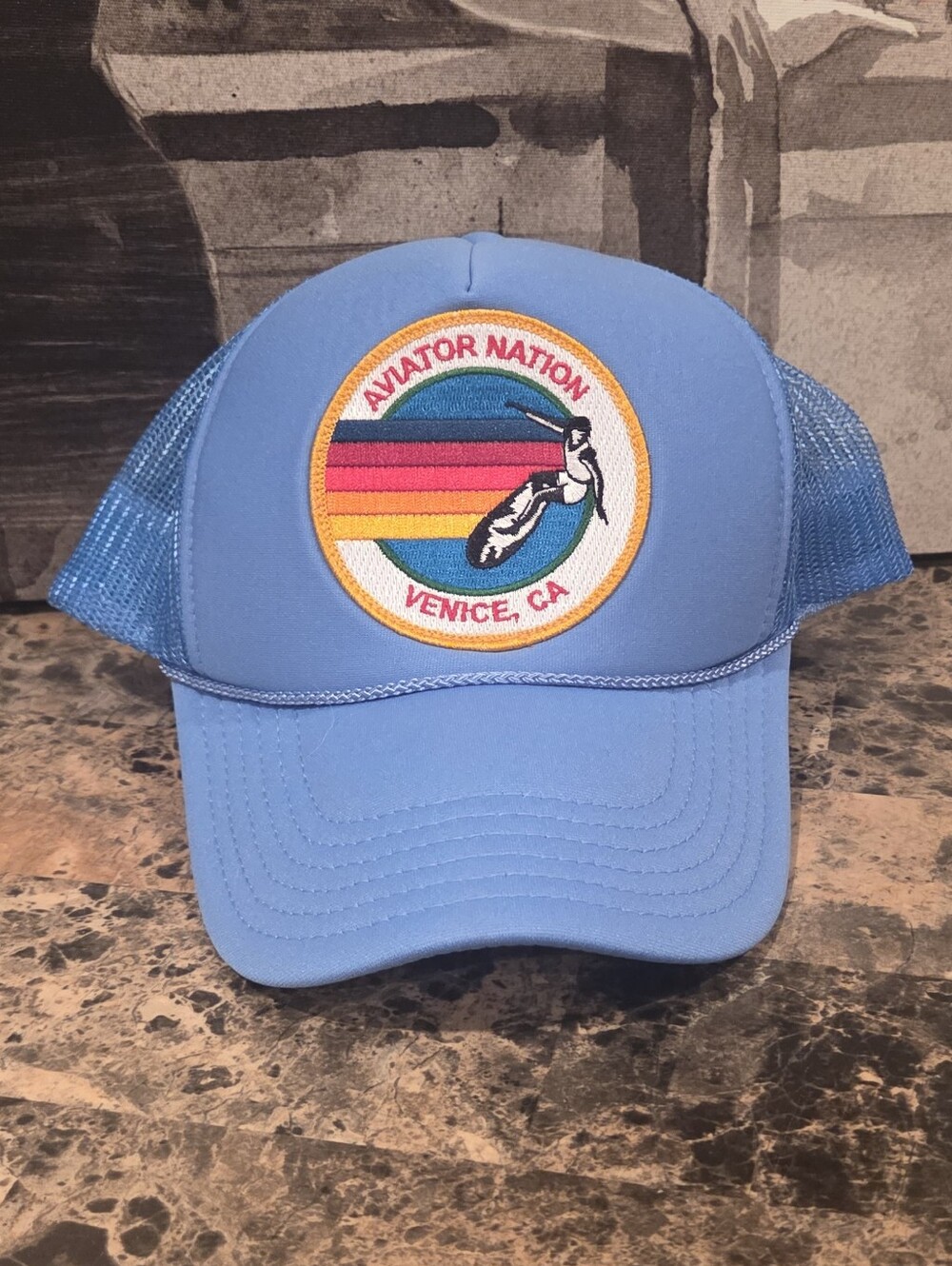 Aviator Nation Mesh Trucker Hat- SnapBack Blue Patch Venice CA Surf